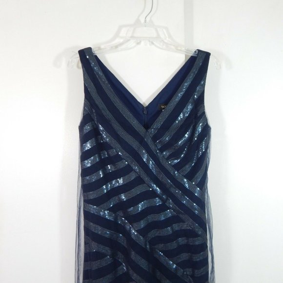 TADASHI SHOJI stunning shift sheath cocktail sequins tulle party evening blue 8 - Picture 2 of 8